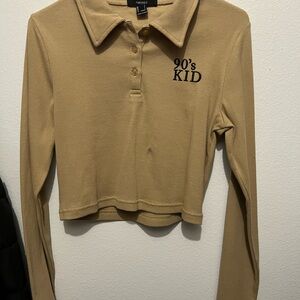 Forever 21 Tan '90's Kid' Polo Shirt
